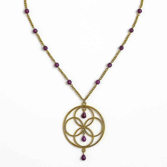 Avon Jewelry - Vintage Avon Gold Pendant Necklace with Purple Beads